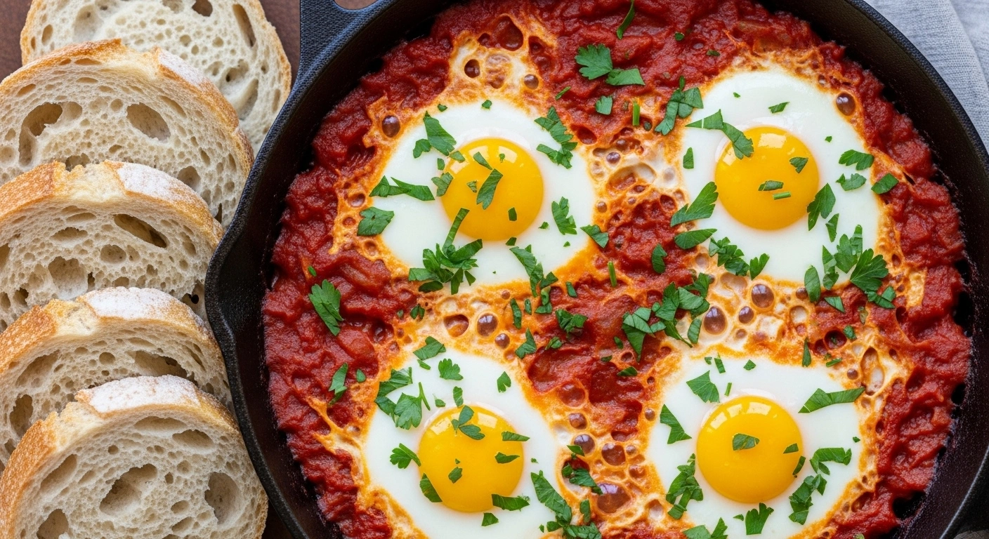shakshuka recipe authentic middle eastern egg dish on cast iron pan