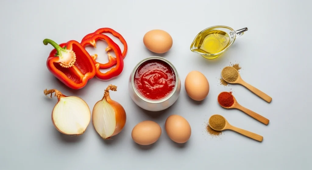 ingredients for easy shakshuka recipe canned tomatoes and spices