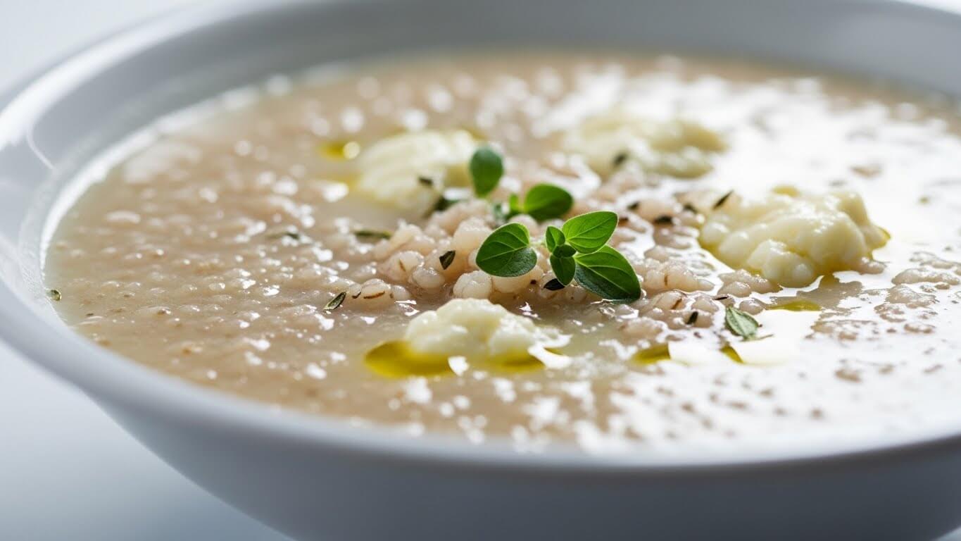 Close-up of creamy Trahana Soup Recipe
