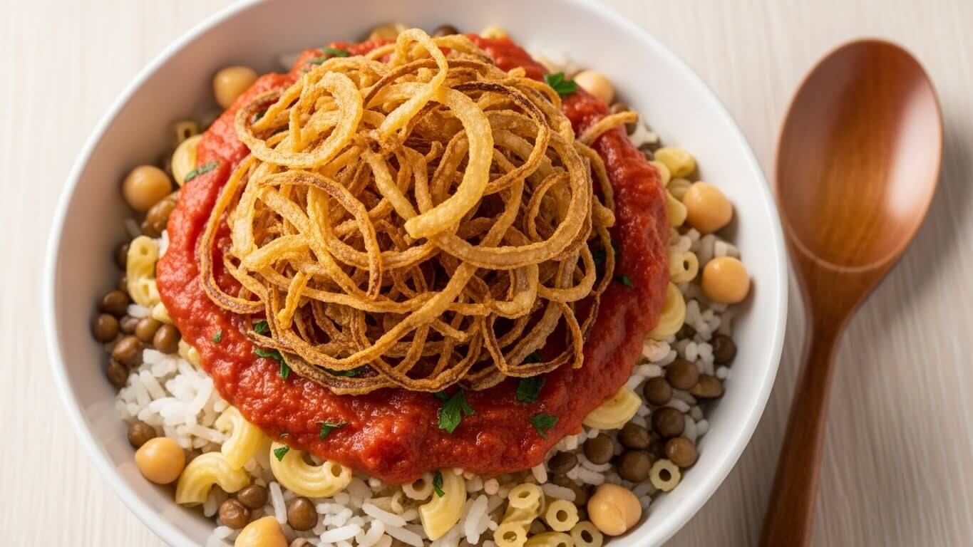 printable koshari recipe card image