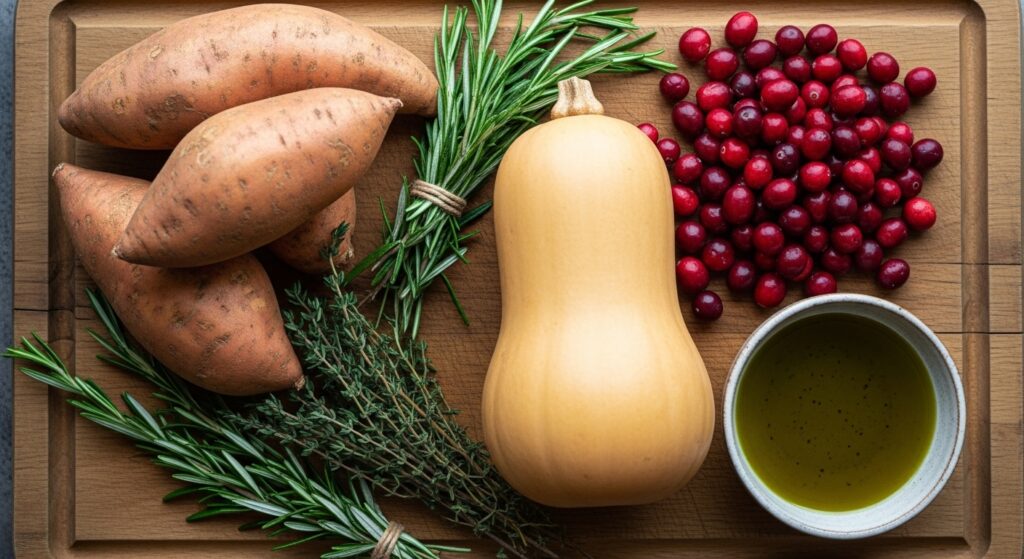 Step-by-step process of layering sliced vegetables for a Mediterranean squash bake.