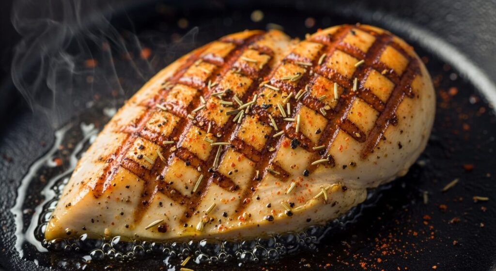 Slicing grilled chicken breast for a Mediterranean salad.