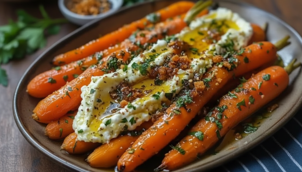 A flat-lay shot of the finished dish on a rustic ceramic plate.