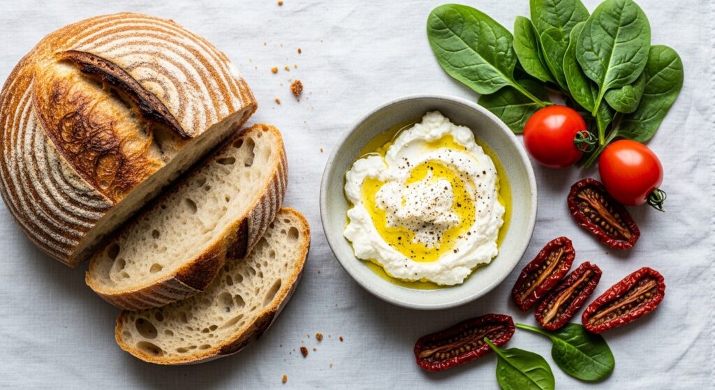 Ingredients for a healthy ricotta grilled cheese recipe.