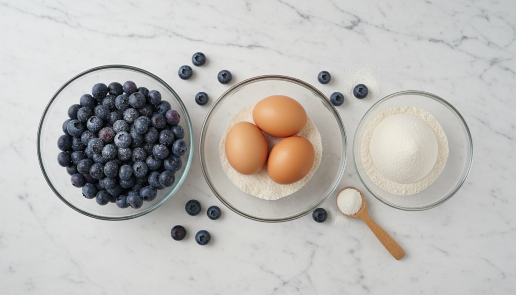Ingredients for 3-ingredient blueberry dessert.