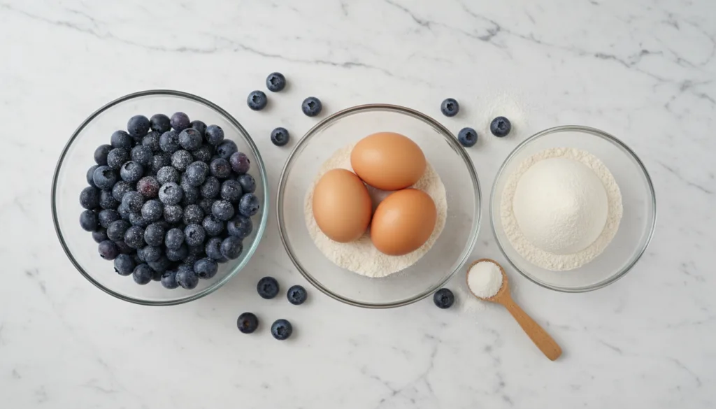 Ingredients for 3-ingredient blueberry dessert.