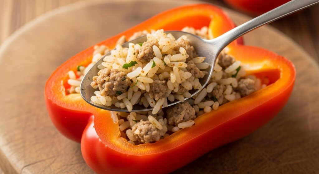 How to stuff bell peppers for a Greek-inspired recipe.