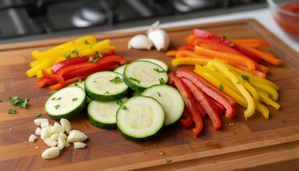 Fresh Mediterranean vegetables for one pot chicken with vegetables.