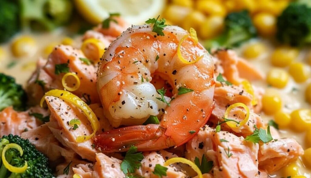 Close up of baked seafood texture