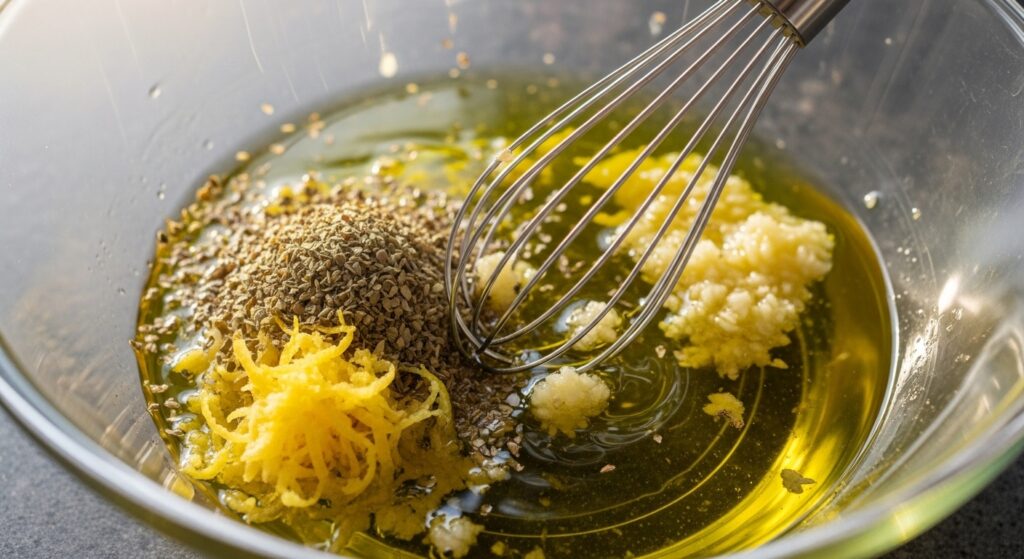 Raw chicken and vegetables arranged on a baking sheet for roasting.