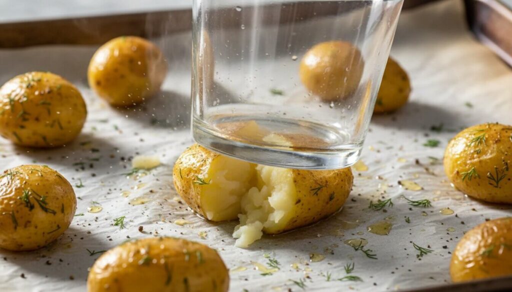 How to smash baby potatoes for crispy edges.