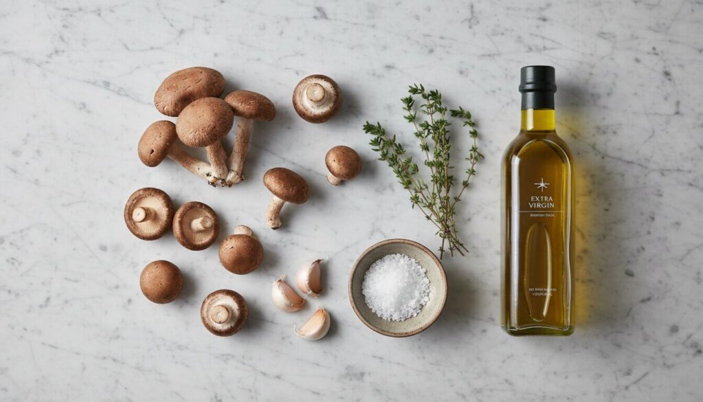 Fresh ingredients for healthy mushroom soup including cremini and shiitake.