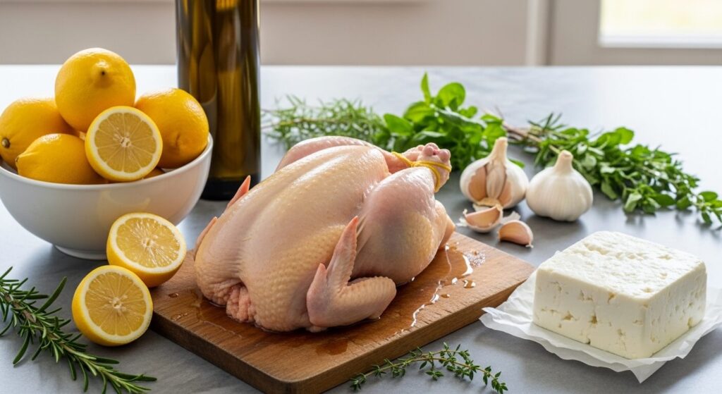 Fresh ingredients for Mediterranean garlic butter chicken.
