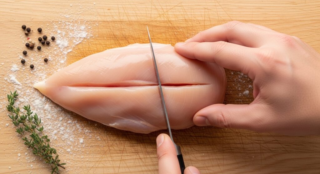 Fresh ingredients for broccoli and cheese chicken stuffing including garlic and olive oil.