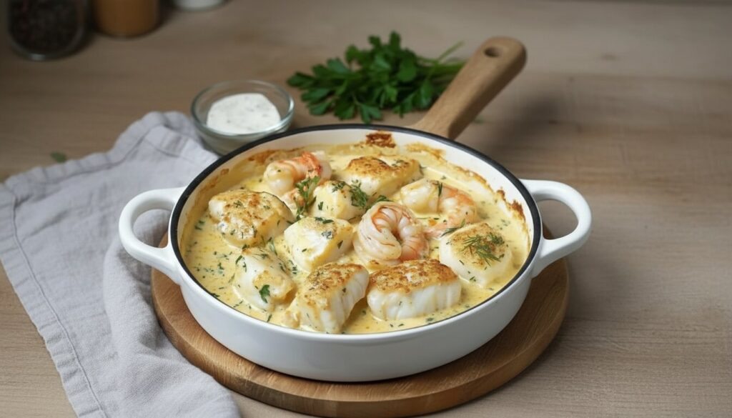 Garlic Shrimp and Cod Skillet with lemon and parsley