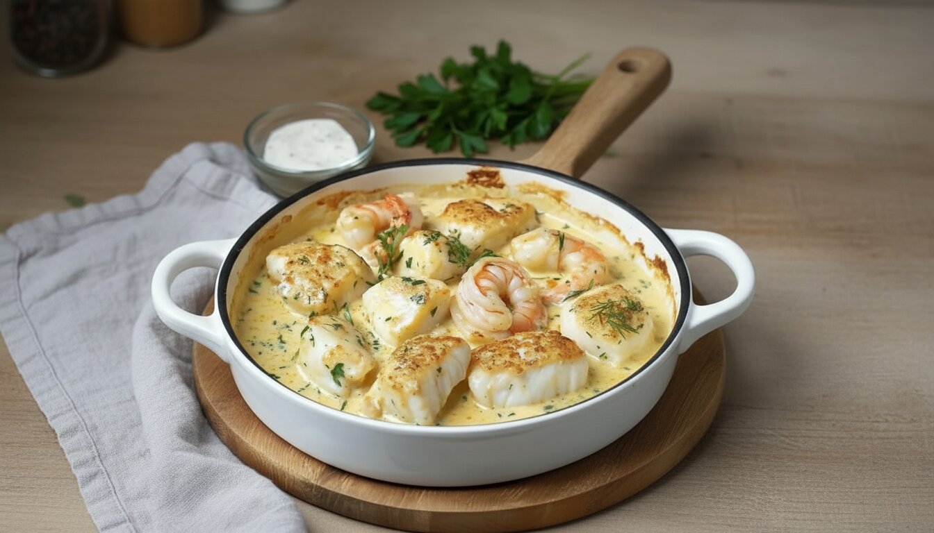 Garlic Shrimp and Cod Skillet with lemon and parsley