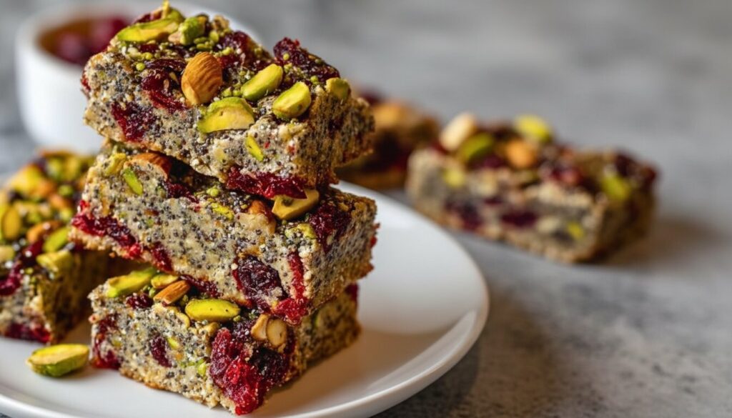 Mediterranean pistachio cranberry chia bars