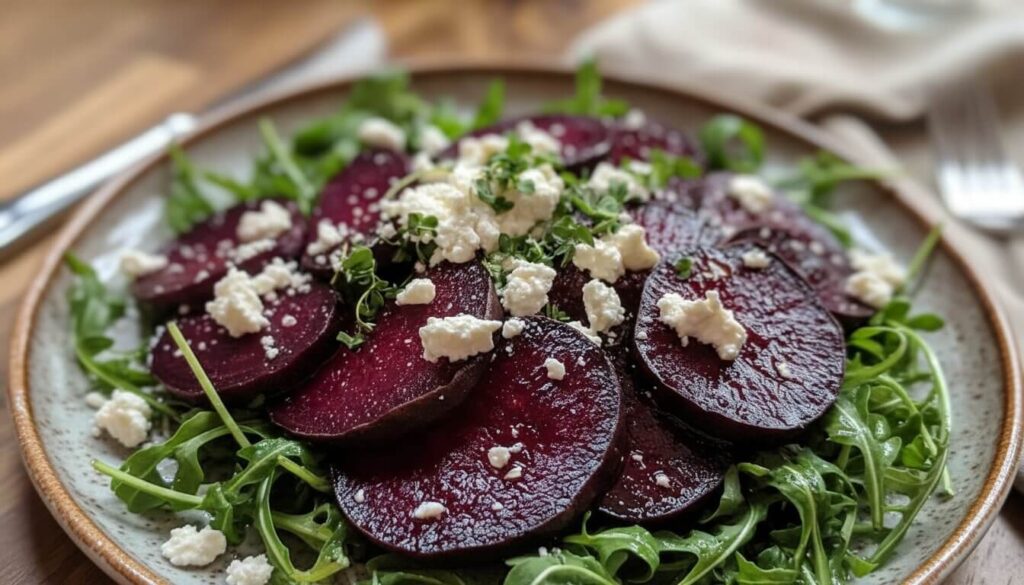 Whole roasted beets for beet and goat cheese salad recipe.