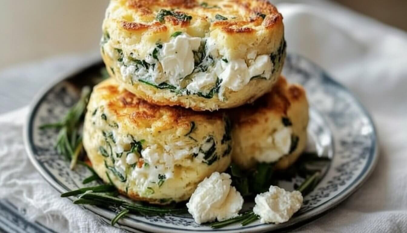 spanakopita cookies stacked with visible spinach and feta cheese.