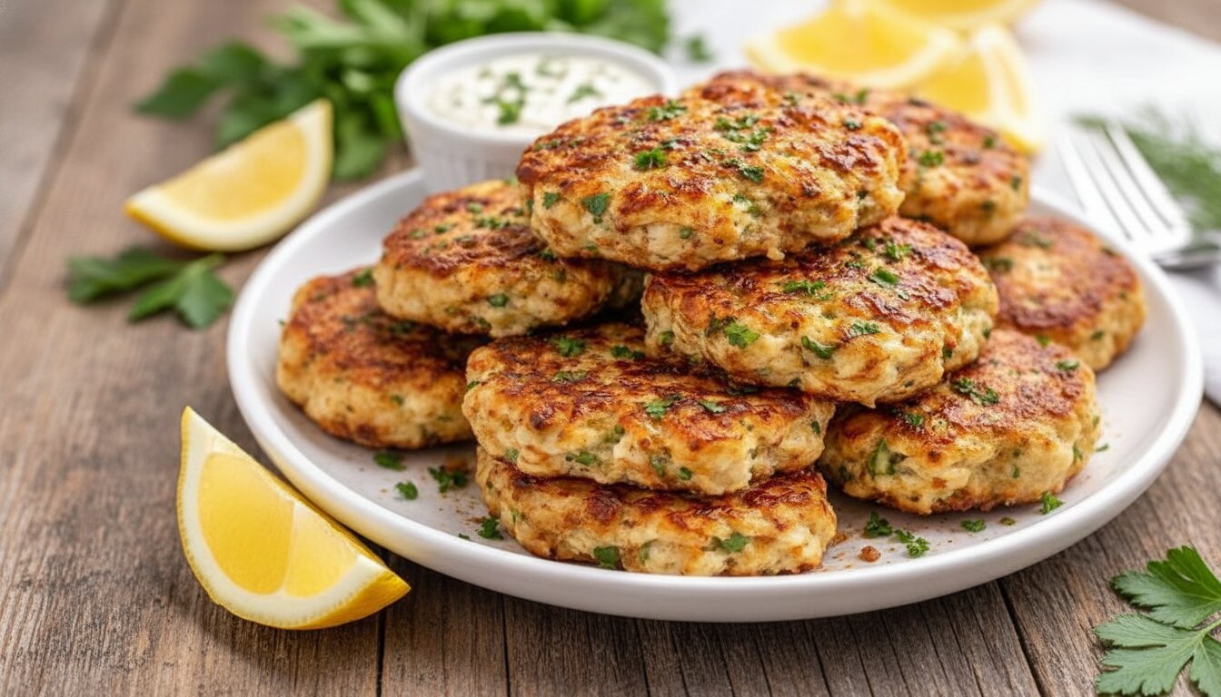 High protein crispy chicken fritters served