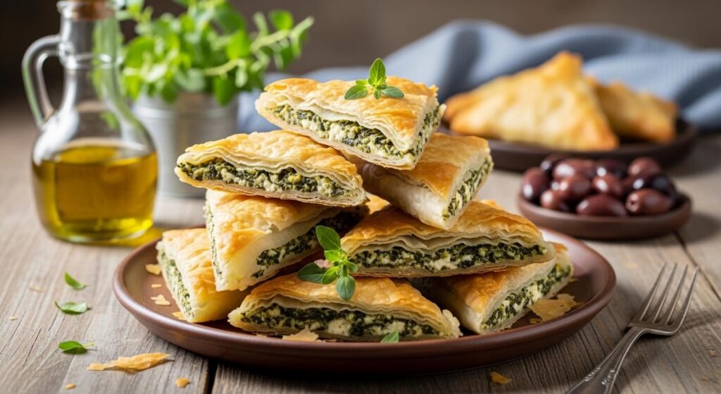 Spanakopita Greek spinach pie with flaky phyllo pastry