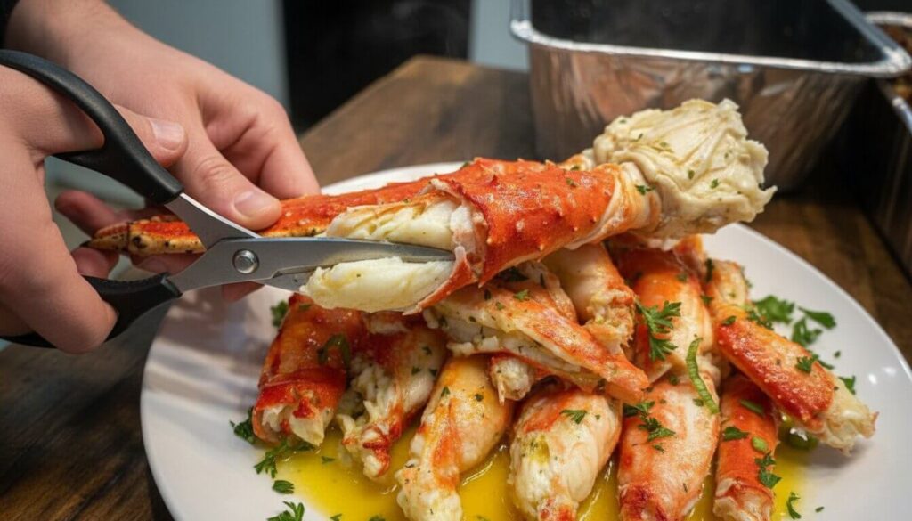 How to prep King Crab legs with kitchen shears.