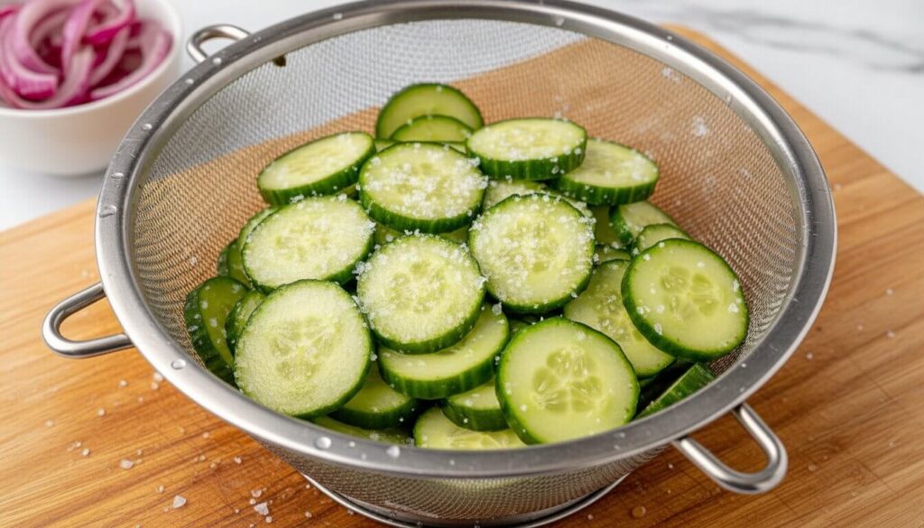 How to drain cucumbers for a creamy salad to prevent wateriness.