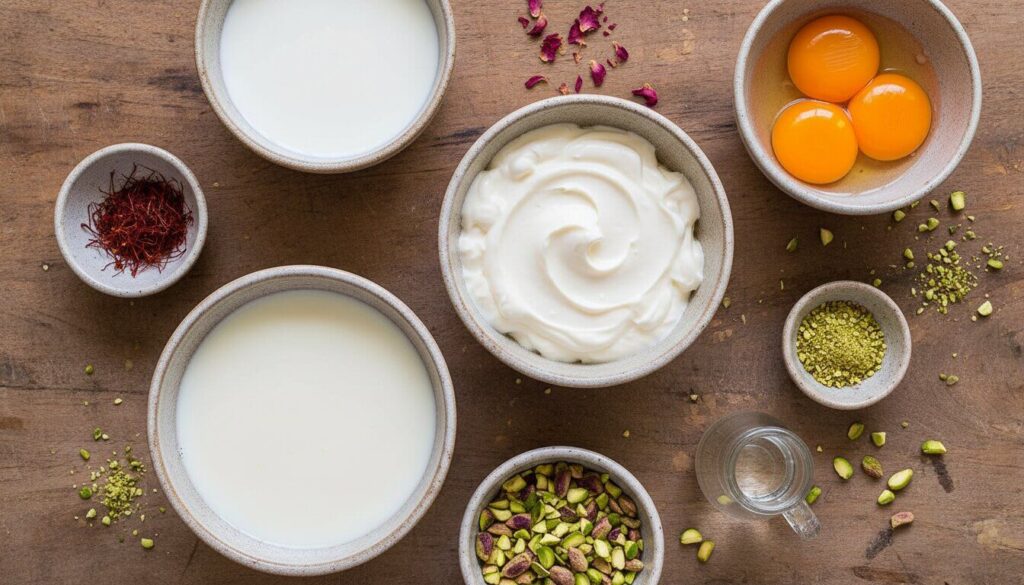 Ingredients for Bastani Sonnati Persian Saffron Ice Cream.