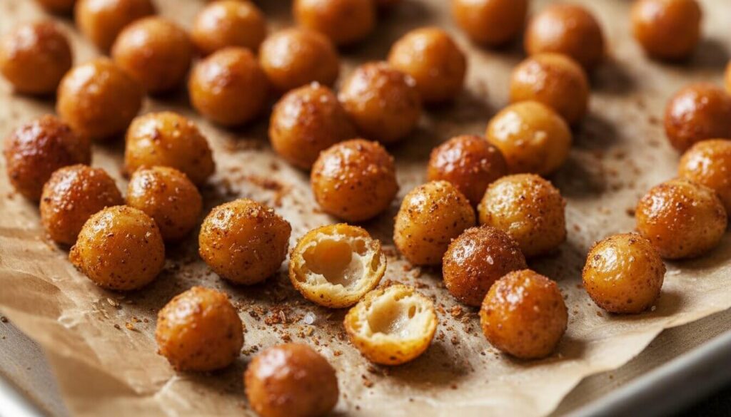 Oven-roasted crispy chickpeas with Mediterranean spices.
