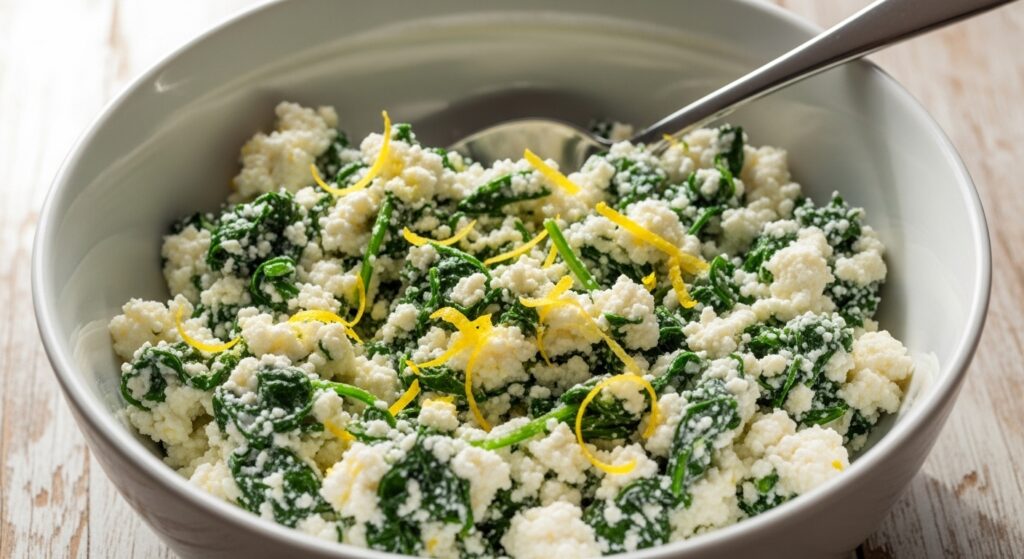 Creamy ricotta and spinach mixture for lasagna layers.