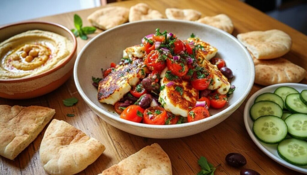 Mediterranean grilled halloumi with fresh salsa mezze