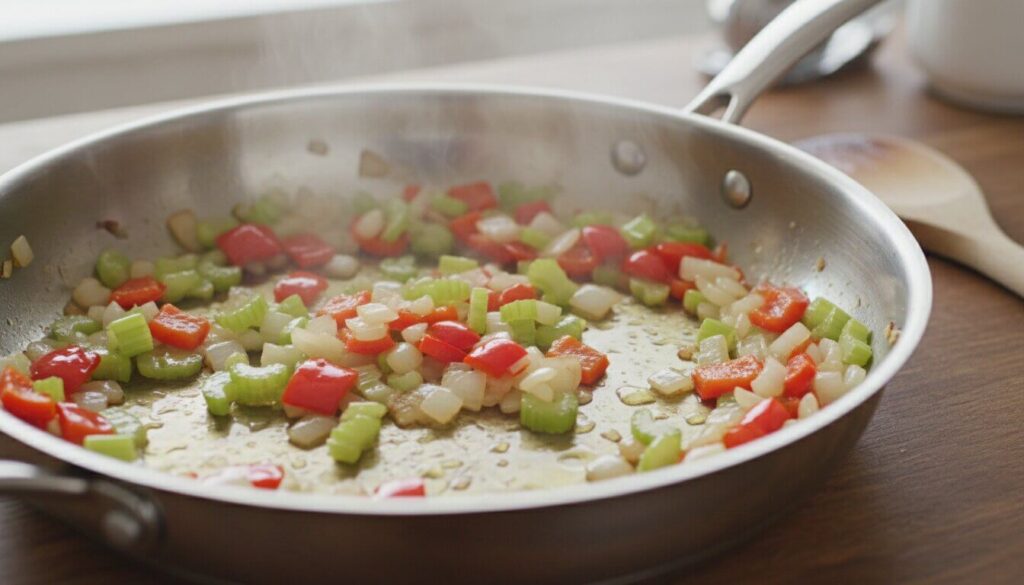 sautéing vegetables for mediterranean eggplant caponata