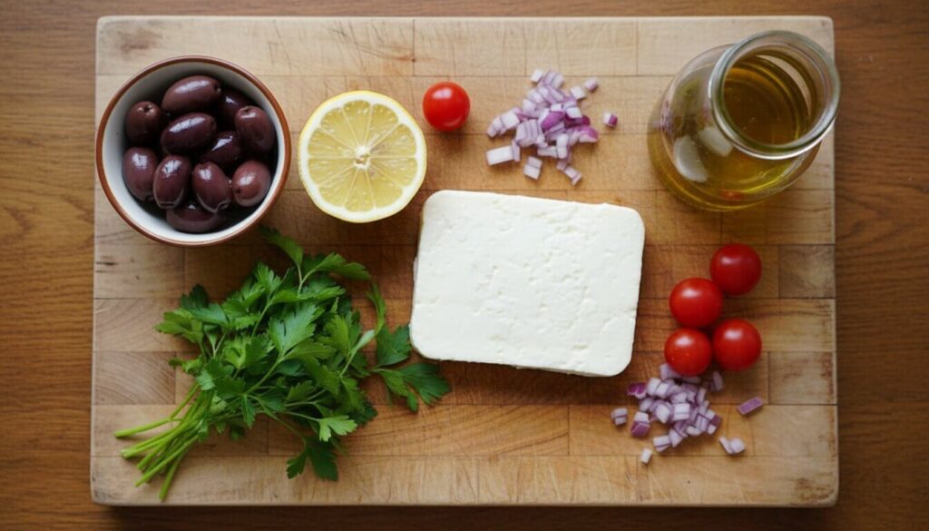 Mediterranean halloumi with olives ingredients