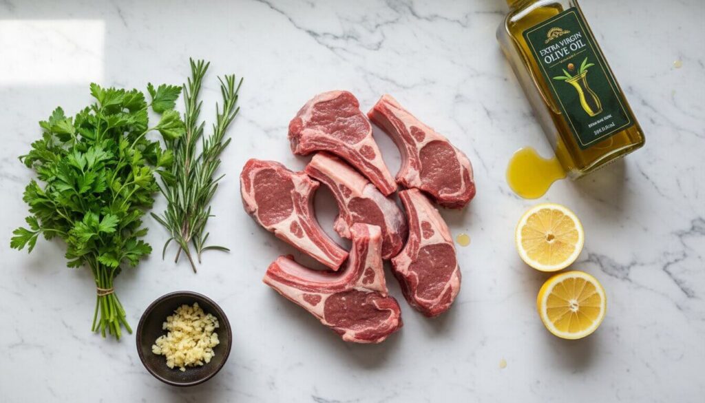 Fresh ingredients for garlic herb lamb chop marinade.