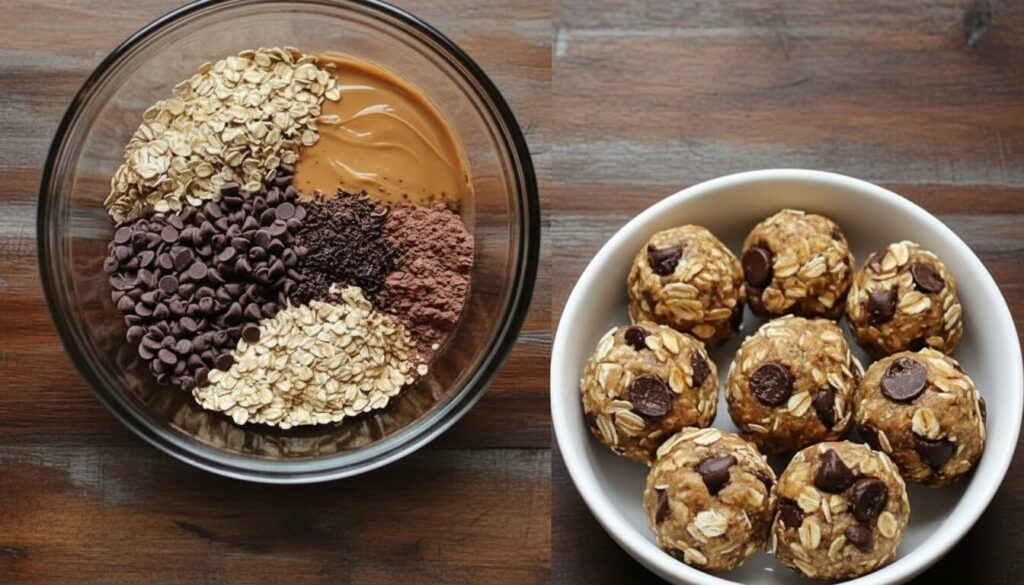 A bowl of Mediterranean-style oatmeal protein balls with oats