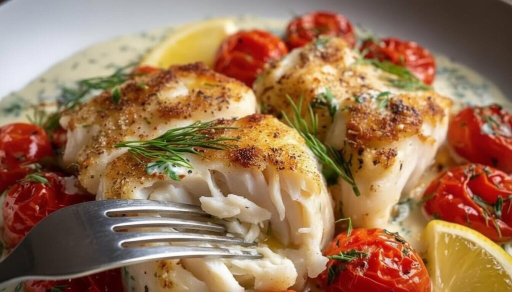 flaky baked cod with lemon butter texture