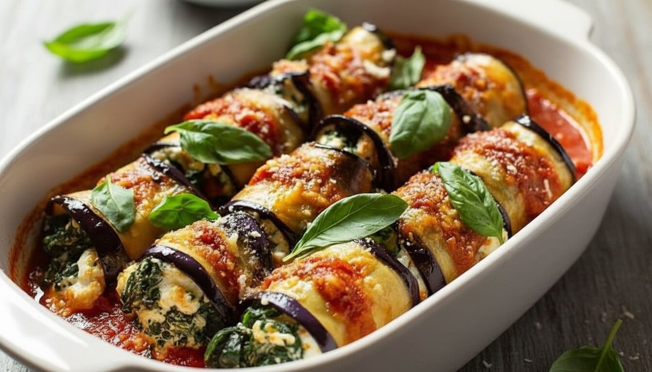 Ingredients for ricotta and spinach stuffed eggplant rolls