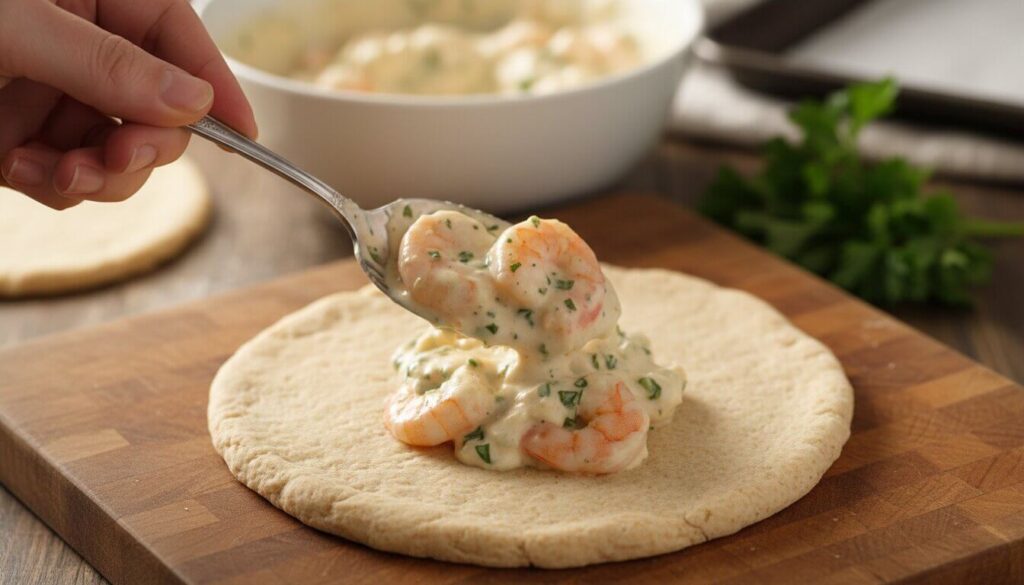 How to assemble shrimp and crab biscuit melts step by step.
