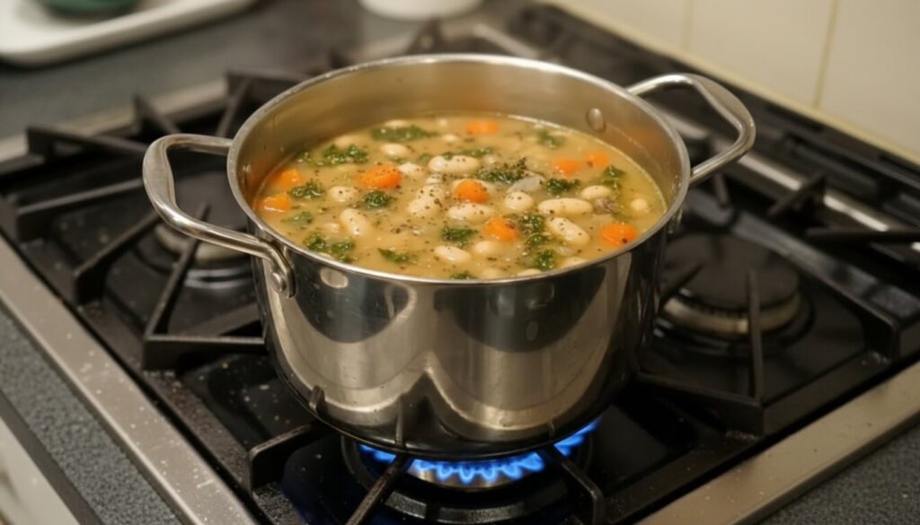 A bowl of rustic Tuscan white bean and kale soup