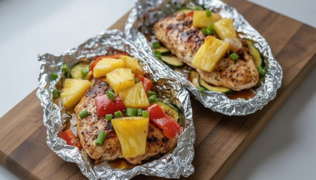 Teriyaki chicken and pineapple foil packets
