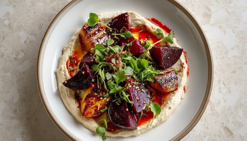 grilled peach and beetroot vegan salad