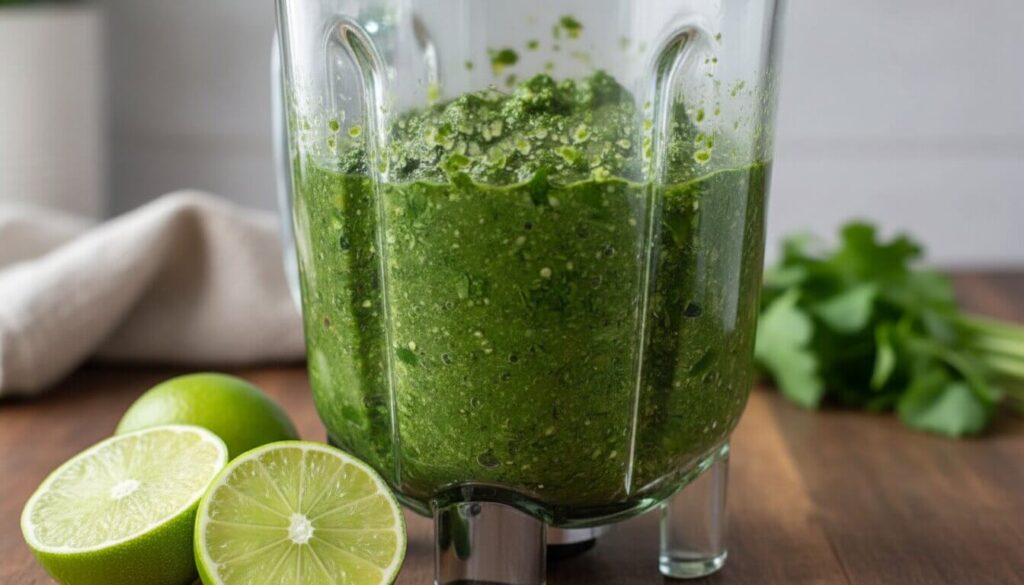 Fresh cilantro and jalapeño herb paste for soup base.