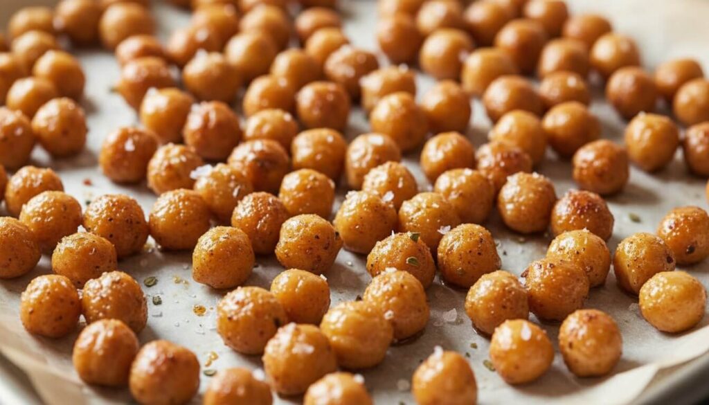 Crispy roasted chickpeas for Mediterranean salad.