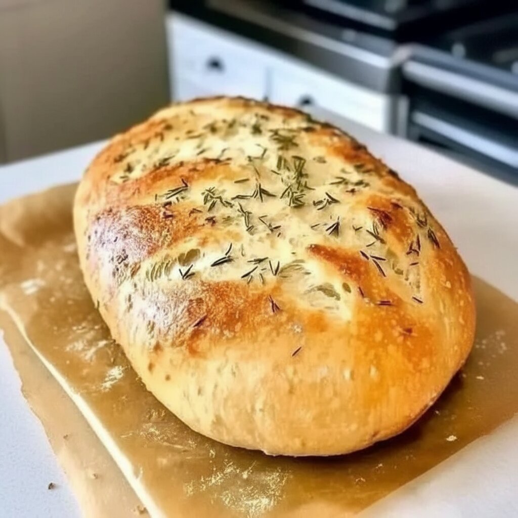 Bubbly fermented no knead dough in a bowl for garlic bread.