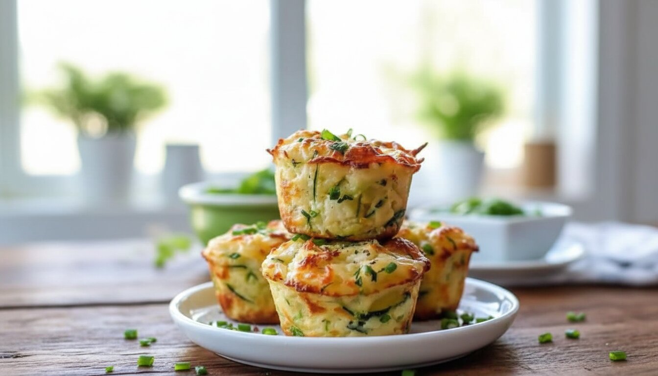 Top view of baked Parmesan Zucchini Potato Muffins