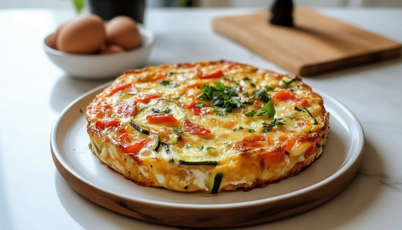 Top-down view of a Zucchini and Tomato Frittata