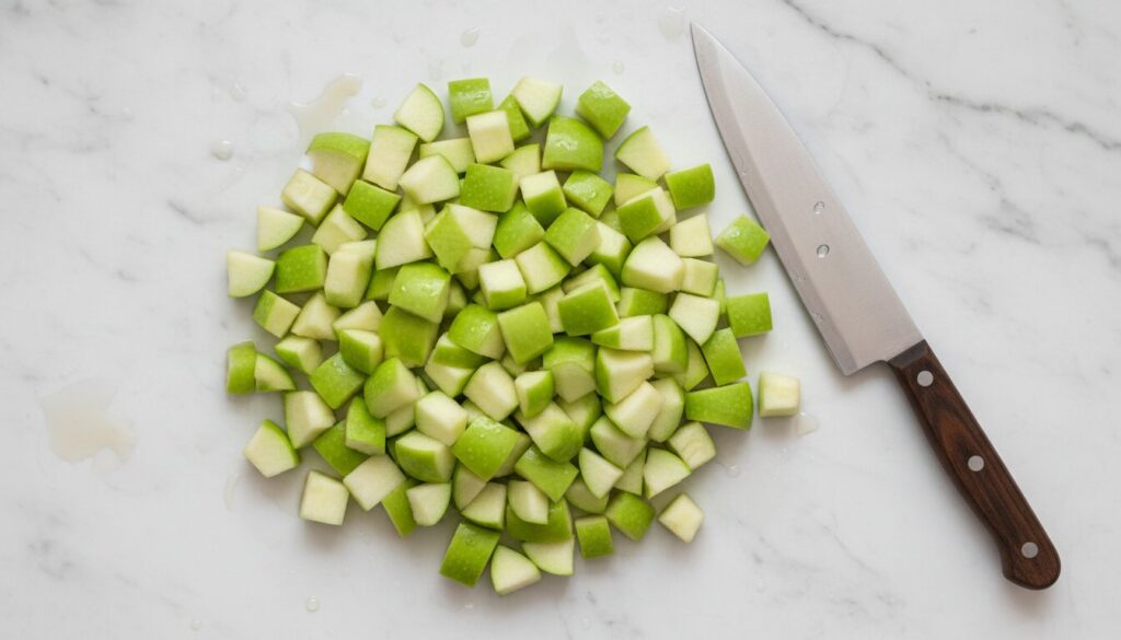 Freshly diced Granny Smith apples for baking.