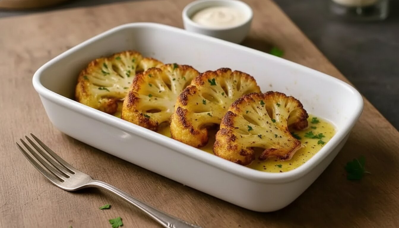 Oven baked cauliflower steaks.
