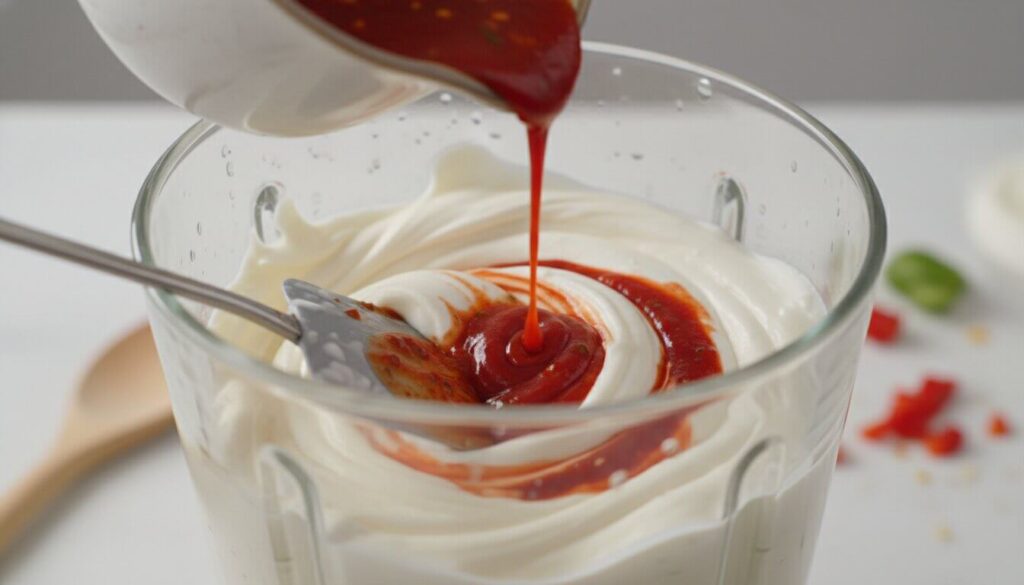 Blended cottage cheese mixed with roasted red pepper sauce for a healthy protein base.