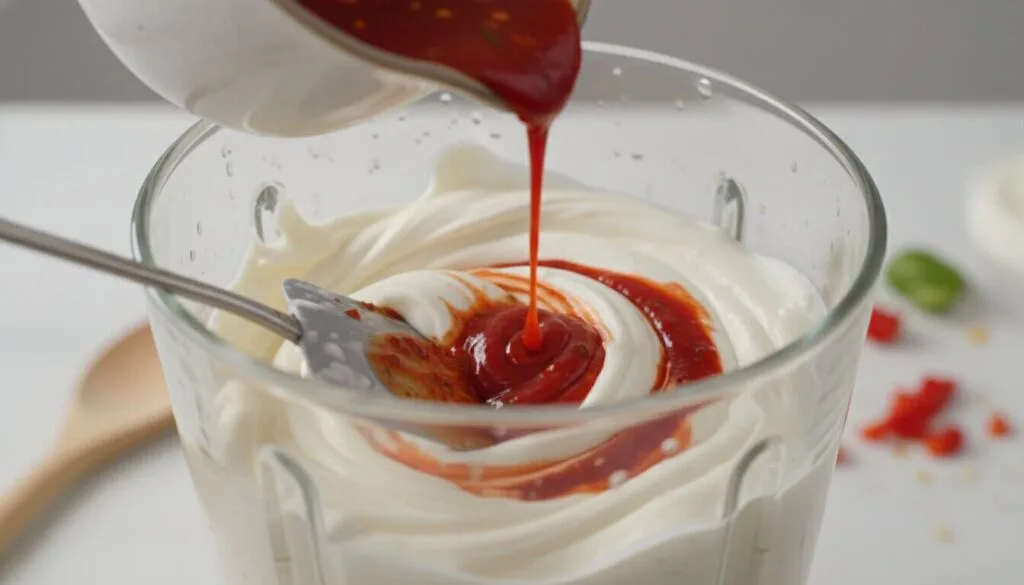 Blended cottage cheese mixed with roasted red pepper sauce for a healthy protein base.